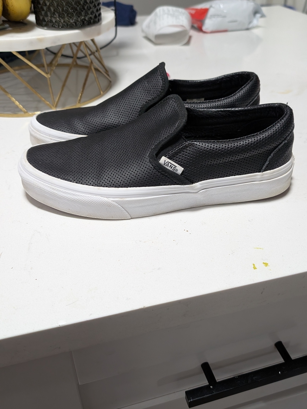 Vans Slip-On Leather Perforated Sneakers - Black/White-W 7.5 /M 6